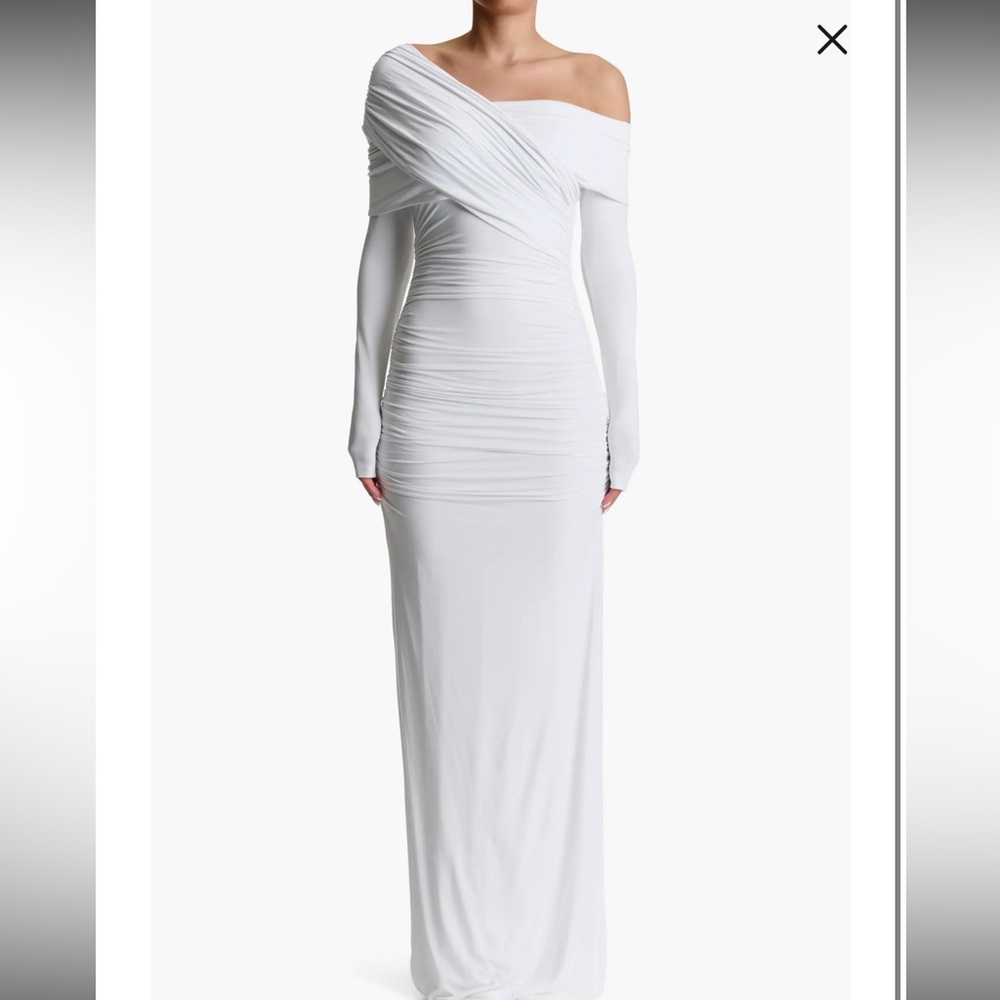Naked Wardrobe NWOT Smooth Off the Shoulder Long Sleeve Maxi Dress in White